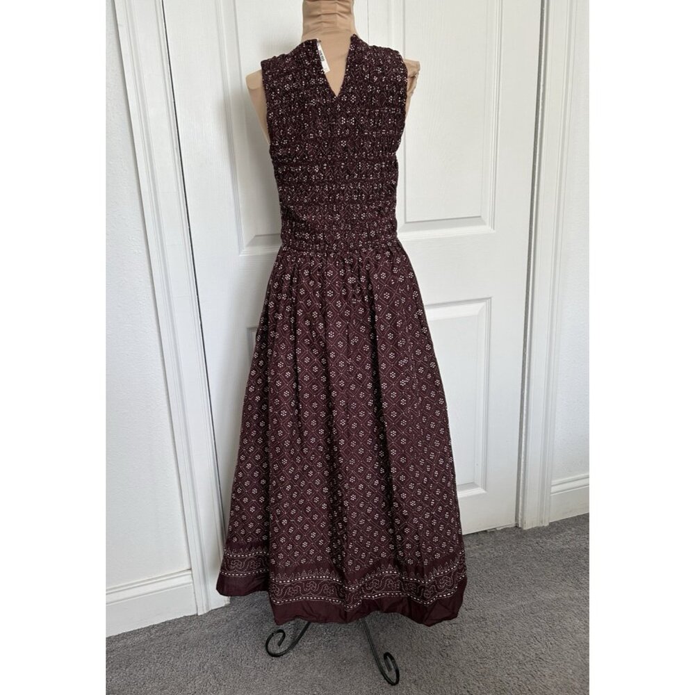 Madewell $158 Selena Midi Dress Smocked Daisy Print Plum Purple Pockets Size L - Picture 5 of 10